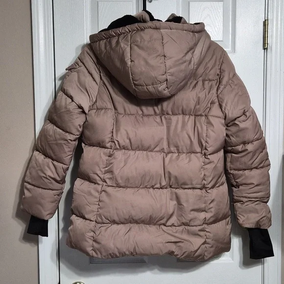 Steve Madden Faux-Fur-Lined Hooded Puffer Coat Tan With Black Size Large - Picture 3 of 12